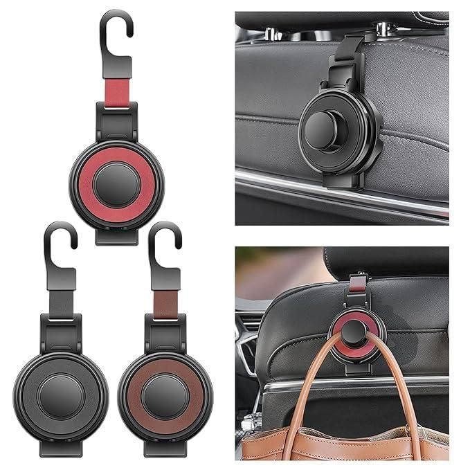 Universal Car Seat Headrest Hooks – 2-in-1 Foldable Leather Organizer