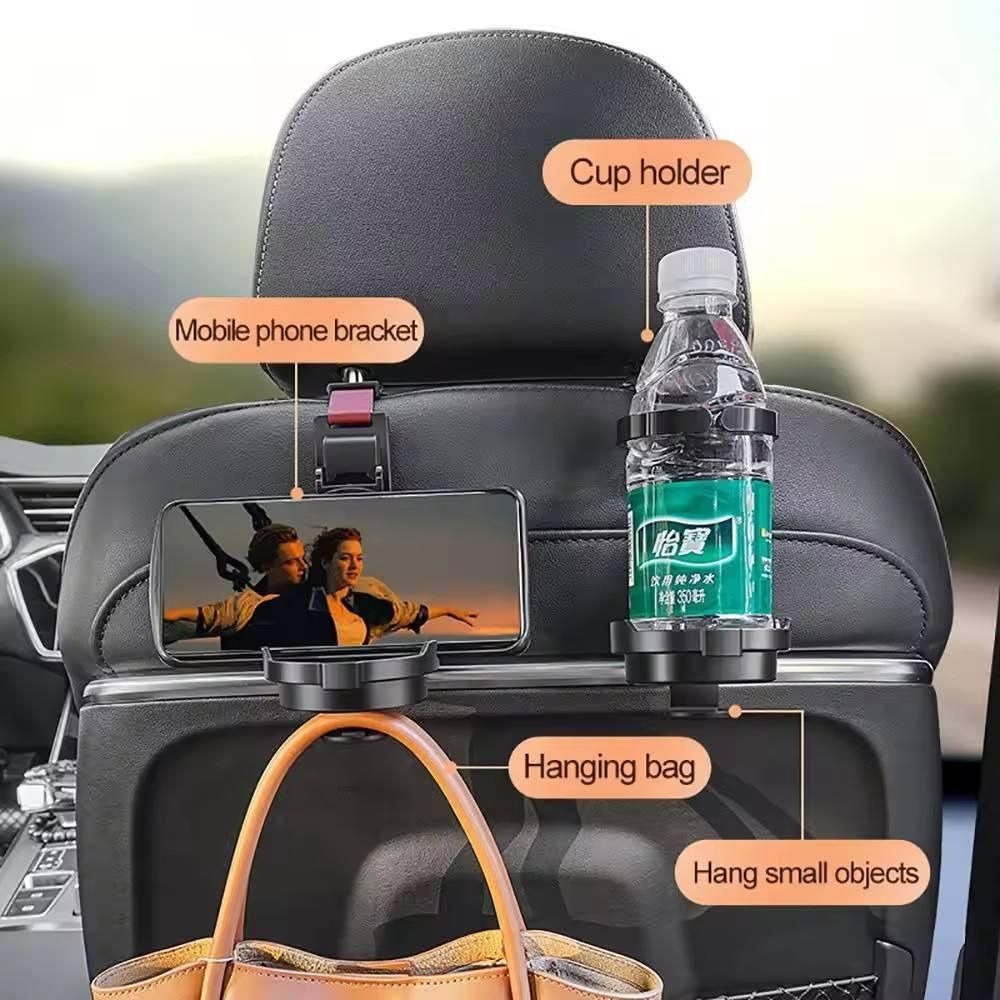 Universal Car Seat Headrest Hooks – 2-in-1 Foldable Leather Organizer