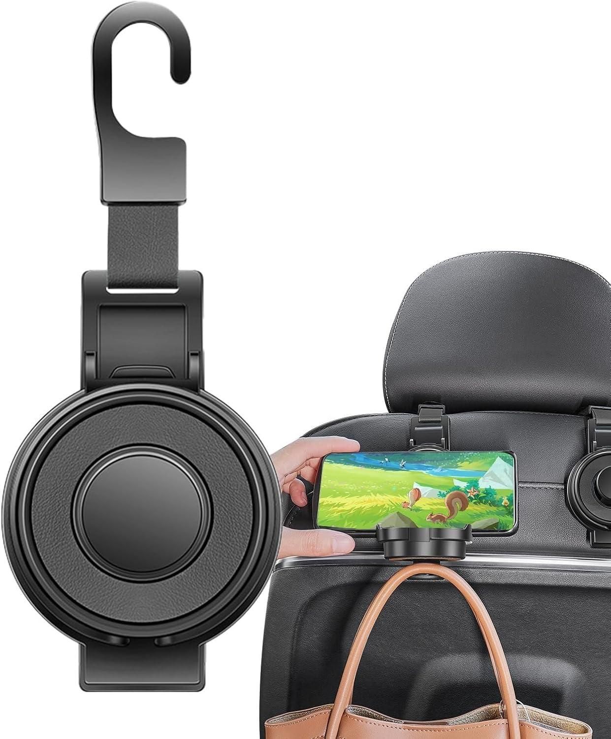 Universal Car Seat Headrest Hooks – 2-in-1 Foldable Leather Organizer