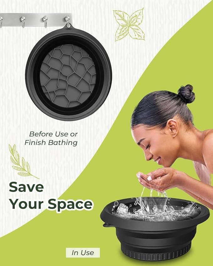 Silicone Ice Face Bowl for Facial Bath – Quick Cooling Portable Basin with Built-in Ice Tray & Bonus Suction Hook | Home Spa Beauty Skincare for Puffiness Relief & Soothe Skin
