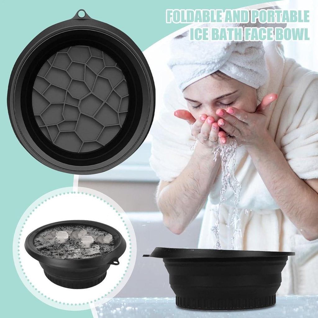Silicone Ice Face Bowl for Facial Bath – Quick Cooling Portable Basin with Built-in Ice Tray & Bonus Suction Hook | Home Spa Beauty Skincare for Puffiness Relief & Soothe Skin