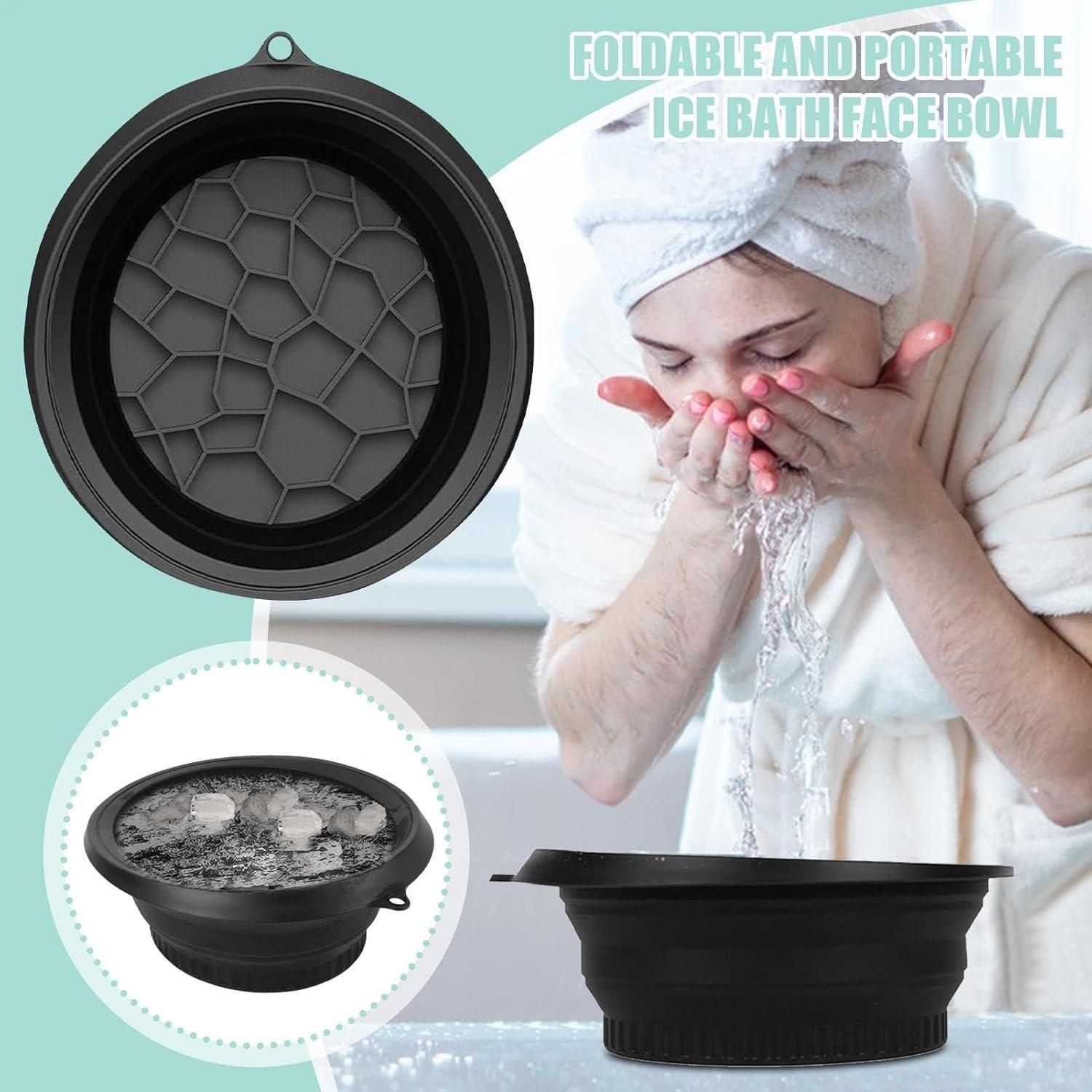 Silicone Ice Face Bowl for Facial Bath – Quick Cooling Portable Basin with Built-in Ice Tray & Bonus Suction Hook | Home Spa Beauty Skincare for Puffiness Relief & Soothe Skin