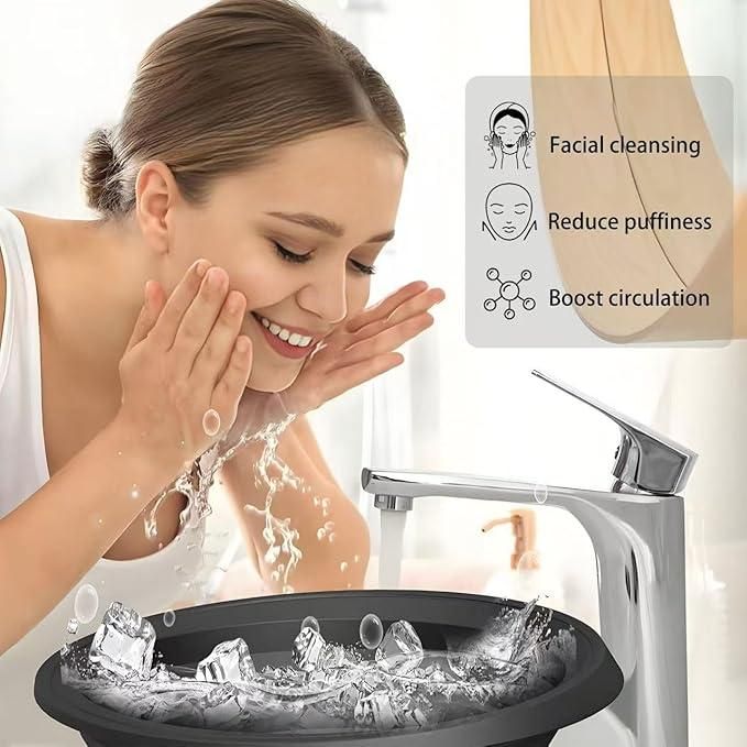 Silicone Ice Face Bowl for Facial Bath – Quick Cooling Portable Basin with Built-in Ice Tray & Bonus Suction Hook | Home Spa Beauty Skincare for Puffiness Relief & Soothe Skin